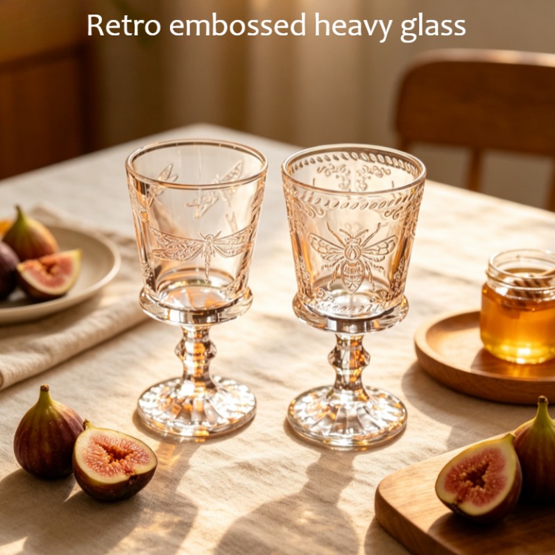 Wine Beer Coffee Drink - Vasos de vidrio transparente con relieve
